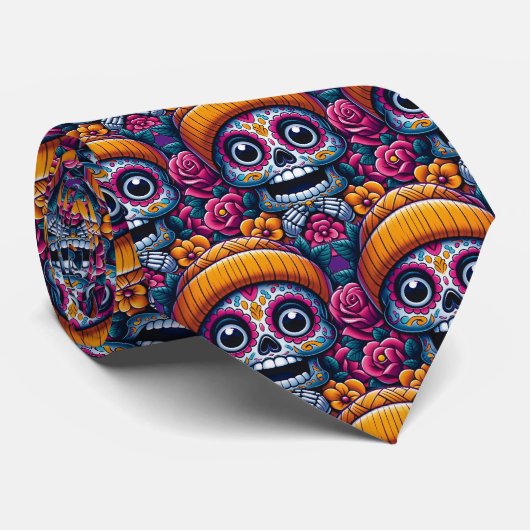 Sugar Skull Art - Skull in Beanie Calavera Stropdas (Opgerold)