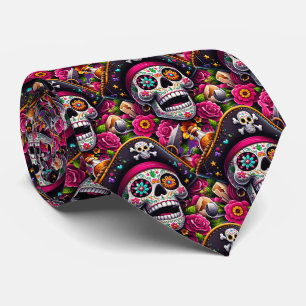 Sugar Skull Art - Swashbuckling Pirate Skull Stropdas