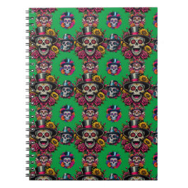 Sugar Skull Art -Top Hat Floral Fiesta (Groen) Notitieboek