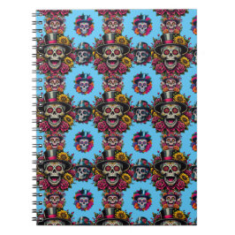 Sugar Skull Art -Top Hat Floral Fiesta (hemelsblau Notitieboek
