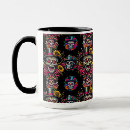 Sugar Skull Art -Top Hat Floral Fiesta Mok