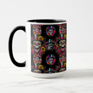Sugar Skull Art -Top Hat Floral Fiesta Mok