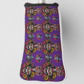 Sugar Skull Art -Top Hat Floral Fiesta (Paarse) Golfheadcover (Draai 90)