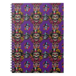 Sugar Skull Art -Top Hat Floral Fiesta (Paarse) Notitieboek