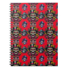 Sugar Skull Art -Top Hat Floral Fiesta (Rood) Notitieboek