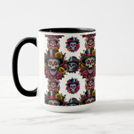 Sugar Skull Art -Top Hat Floral Fiesta (Wit) Mok