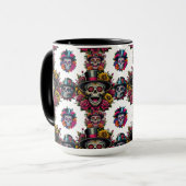 Sugar Skull Art -Top Hat Floral Fiesta (Wit) Mok (Voorkant links)