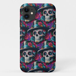Sugar Skull Art - Top Hoed en Roze Rozen Case-Mate iPhone Case