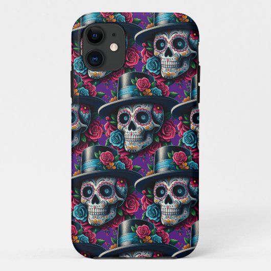 Sugar Skull Art - Top Hoed en Roze Rozen Case-Mate iPhone Case (Achterkant)