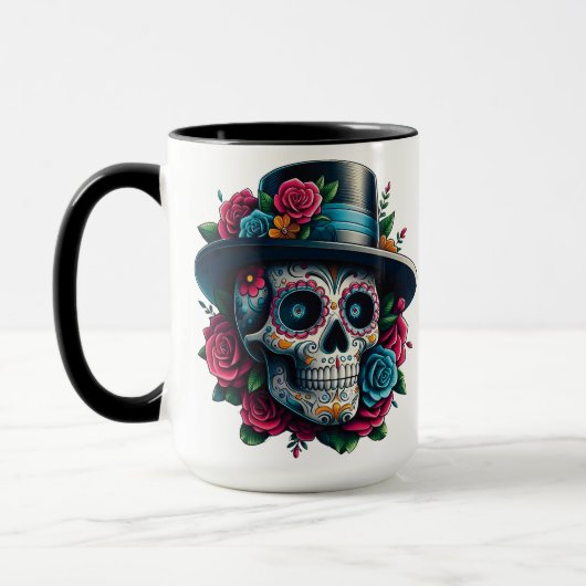 Sugar Skull Art - Top Hoed en Roze Rozen Mok (Links)