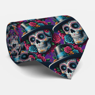 Sugar Skull Art - Top Hoed en Roze Rozen Stropdas