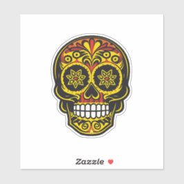 Sugar Skull Art - Traditioneel geel en rood Sticker