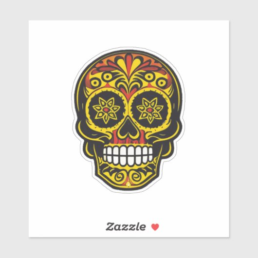 Sugar Skull Art - Traditioneel geel en rood Sticker (Vel)