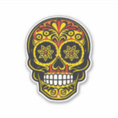 Sugar Skull Art - Traditioneel geel en rood Sticker (Voorkant)