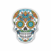 Sugar Skull Art - Traditioneel Kleurrijk Sticker (Voorkant)