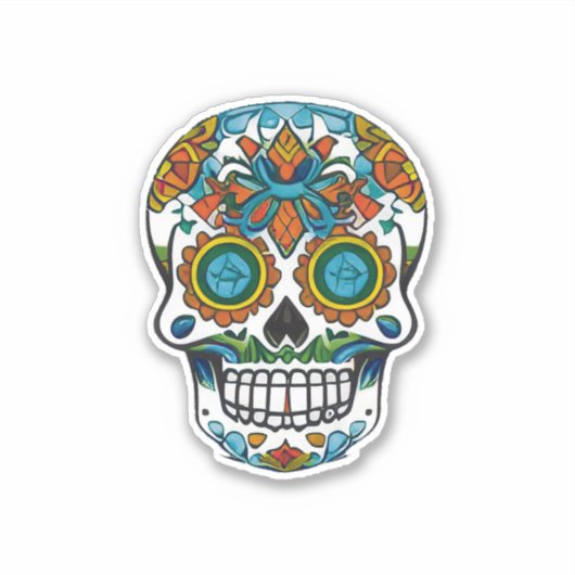 Sugar Skull Art - Traditioneel Kleurrijk Sticker (Voorkant)