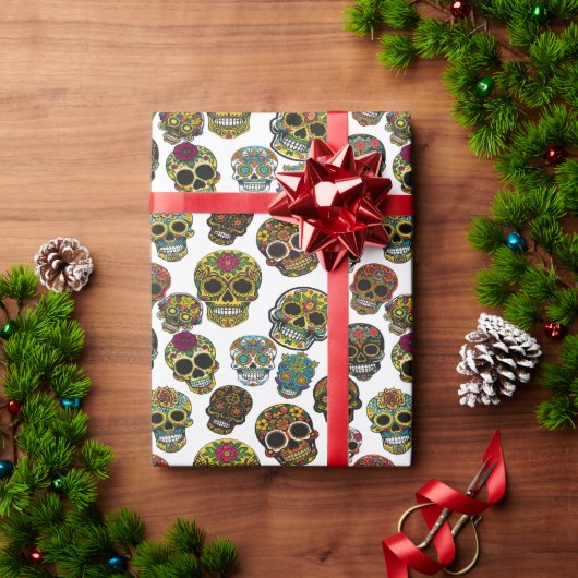 Sugar Skull Art - Traditioneel patroon (wit) Cadeaupapier (Feestdagen Geschenken)
