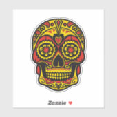 Sugar Skull Art - Traditioneel rood / goud met har Sticker (Vel)