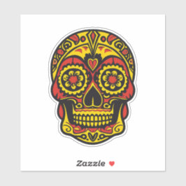 Sugar Skull Art - Traditioneel rood / goud met har Sticker