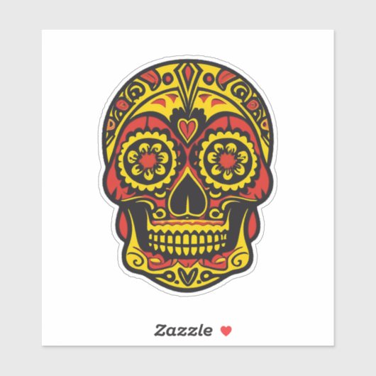 Sugar Skull Art - Traditioneel rood / goud met har Sticker (Vel)