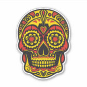 Sugar Skull Art - Traditioneel rood / goud met har Sticker (Voorkant)