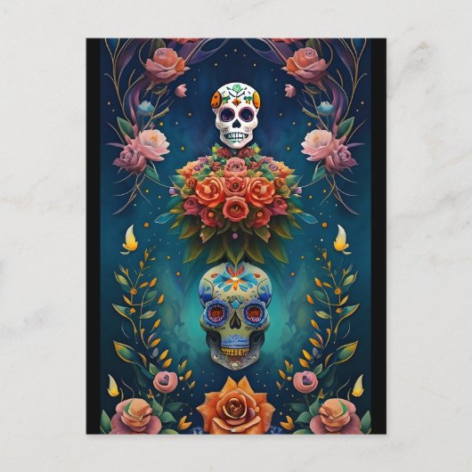 Sugar Skull Art - Traditionele Dia de los Muertos Briefkaart (Voorkant)