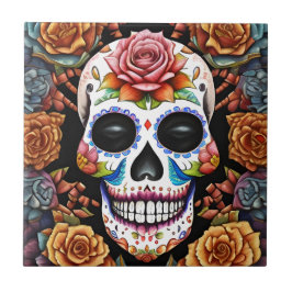 Sugar Skull Art - Traditionele Mexicaanse schedel Tegeltje