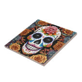Sugar Skull Art - Traditionele Mexicaanse schedel Tegeltje (Zijkant)
