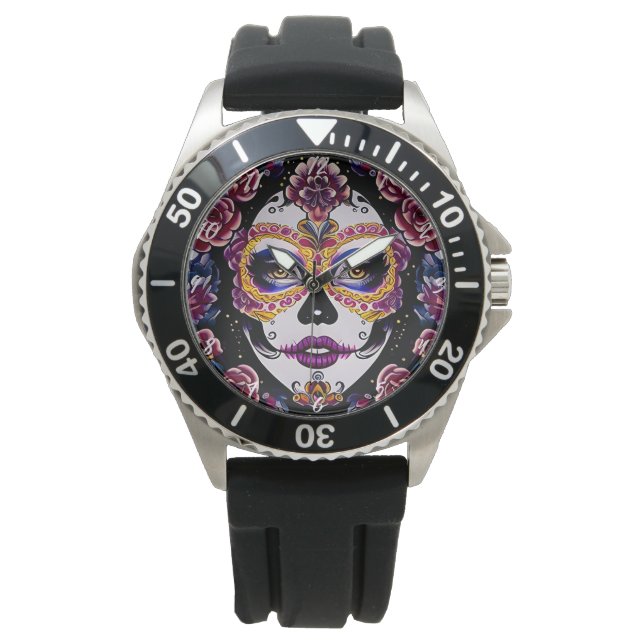 Sugar Skull Art - Traditionele Sugar Skull Art Horloge (Voorkant)