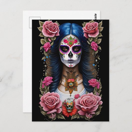 Sugar Skull Art - Traditionele Vrouw Briefkaart (Voorkant / Achterkant)