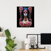 Sugar Skull Art - Traditionele Vrouw Poster (Thuiskantoor)