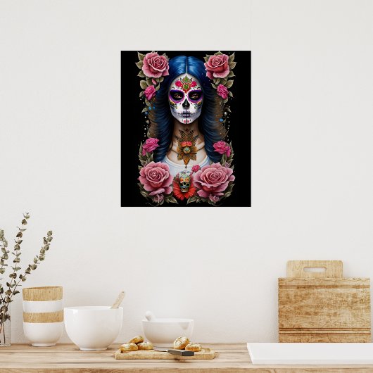 Sugar Skull Art - Traditionele Vrouw Poster (Keuken)