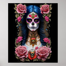 Sugar Skull Art - Traditionele Vrouw Poster