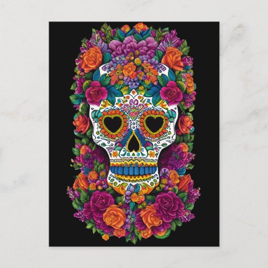 Sugar Skull Art - Uitbarsting van Mexicaanse flair Briefkaart (Voorkant)