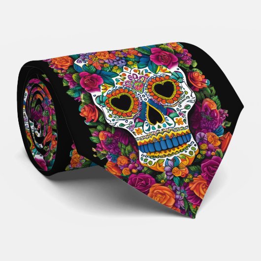 Sugar Skull Art - Uitbarsting van Mexicaanse flair Stropdas (Opgerold)