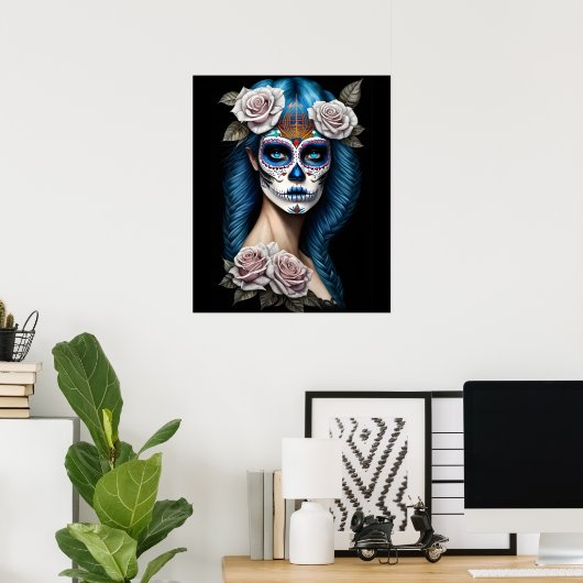 Sugar Skull Art - Verbluffende vrouw Poster (Thuiskantoor)