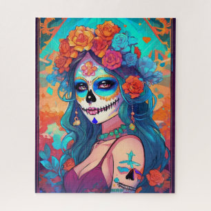 Sugar Skull Art - Versluierde schoonheid in levend Legpuzzel