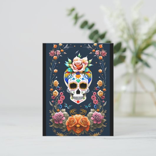 Sugar Skull Art - Vier het leven Briefkaart (Staand voorkant)