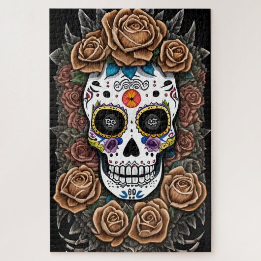 Sugar Skull Art - Vier met levendige kleuren Legpuzzel (Verticaal)