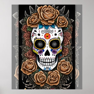 Sugar Skull Art - Vier met levendige kleuren Poster