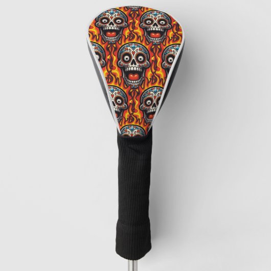 Sugar Skull Art - Vlammende schedel Golfheadcover (Voorkant)