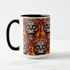 Sugar Skull Art - Vlammende schedel Mok