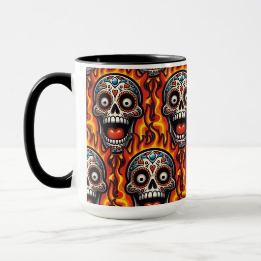 Sugar Skull Art - Vlammende schedel Mok (Links)