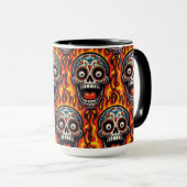 Sugar Skull Art - Vlammende schedel Mok (Voorkant rechts)