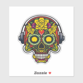 Sugar Skull Art - Voorhoofd Hart en Hoofdtelefoon Sticker