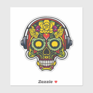 Sugar Skull Art - Voorhoofd Hart en Hoofdtelefoon Sticker