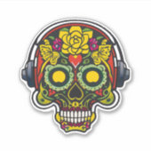 Sugar Skull Art - Voorhoofd Hart en Hoofdtelefoon Sticker (Voorkant)