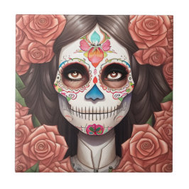 Sugar Skull Art - Vrouw in make-up Tegeltje