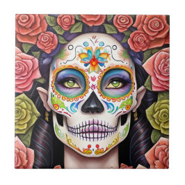 Sugar Skull Art - Vrouw in oogverblindende make-up Tegeltje