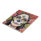 Sugar Skull Art - Vrouw in oogverblindende make-up Tegeltje (Zijkant)